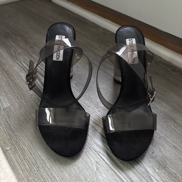 Steve Madden Camille Black Smoke Sandal Heel Sz 7.5 - Picture 2 of 6